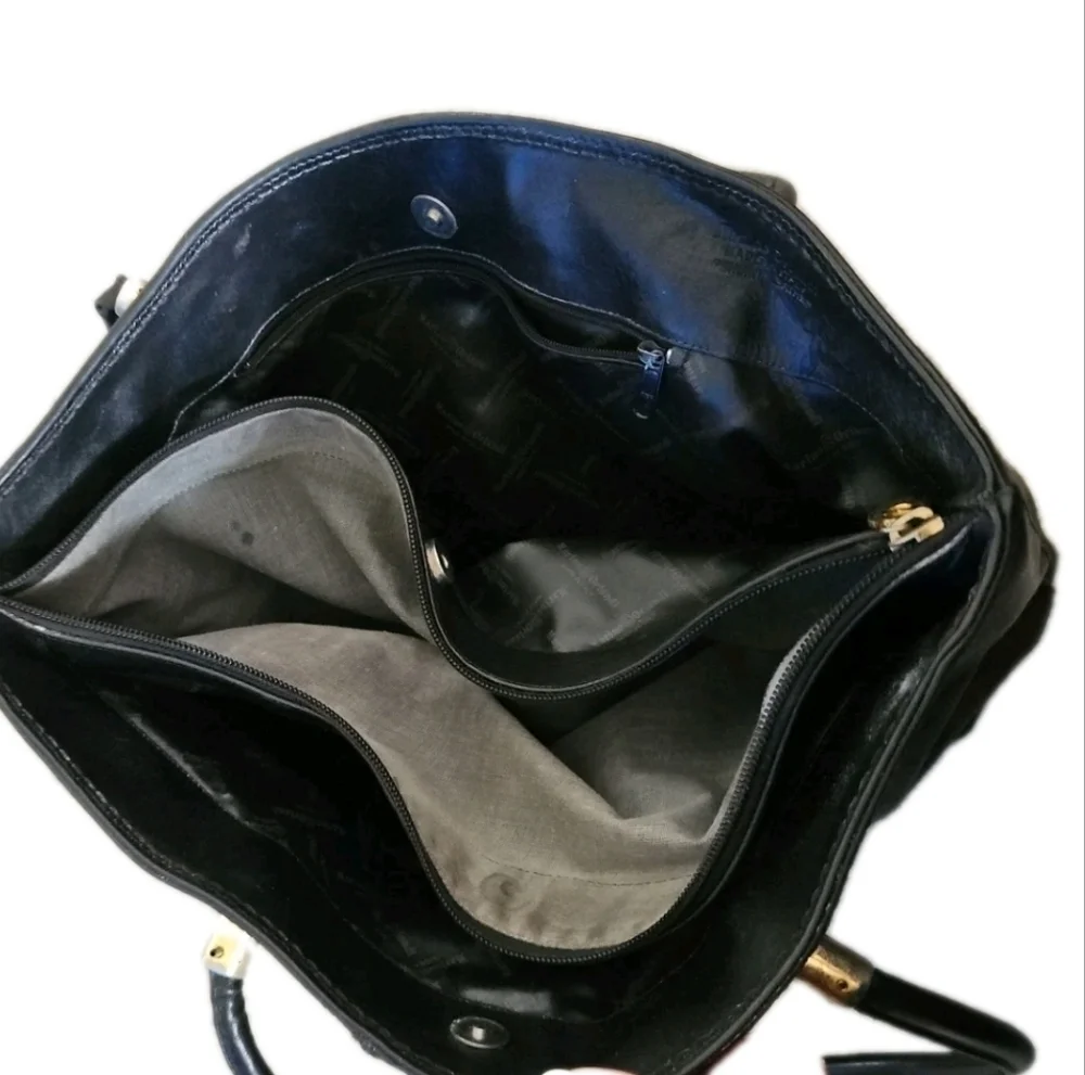 Mario Orlandi Vintage Black Leather Large Tote Bag